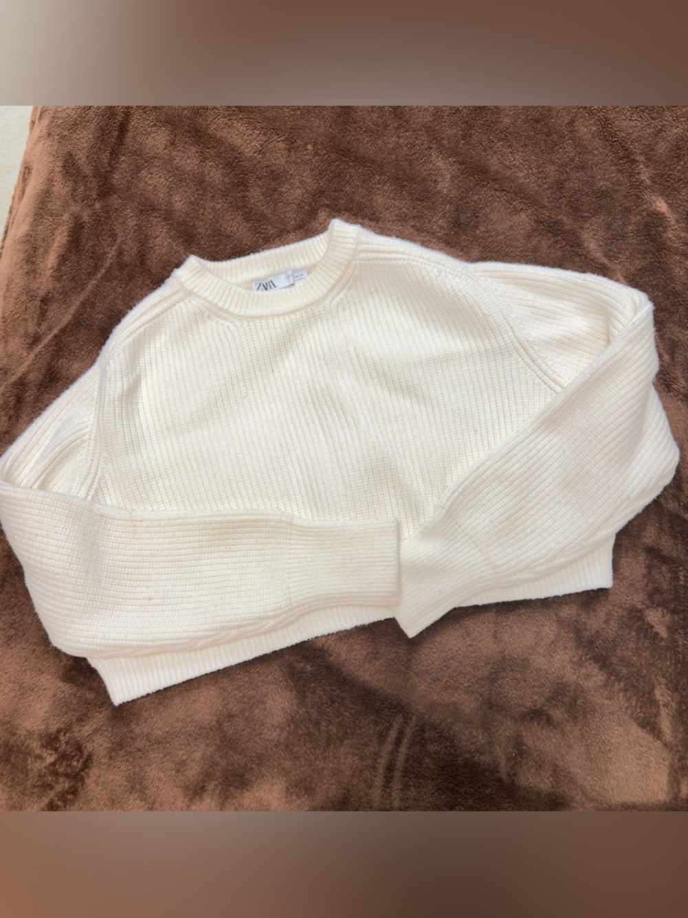 Zara Off-White Ribbed Crewneck Sweater